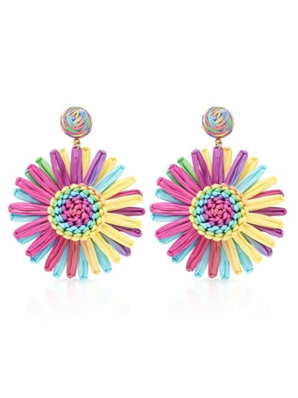 Straw Woven Flower Drop Earrings